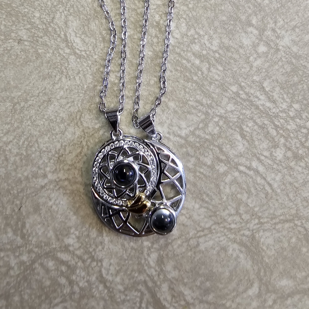 Elegant Silver and Black Pendant Necklace Or Bracelet Set